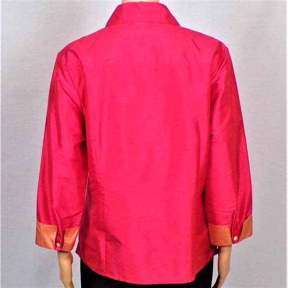 SILK! ISABELA D. size 14 orange long-sleeve shirt/blouse 100% silk DC only - Picture 7 of 14